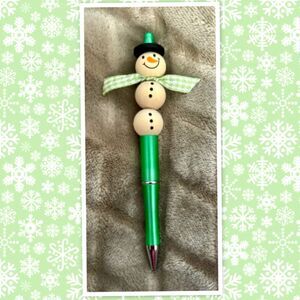 Snowman Beaded Pen, Ballpoint Pen, Writing Instrument, Beaded Pen